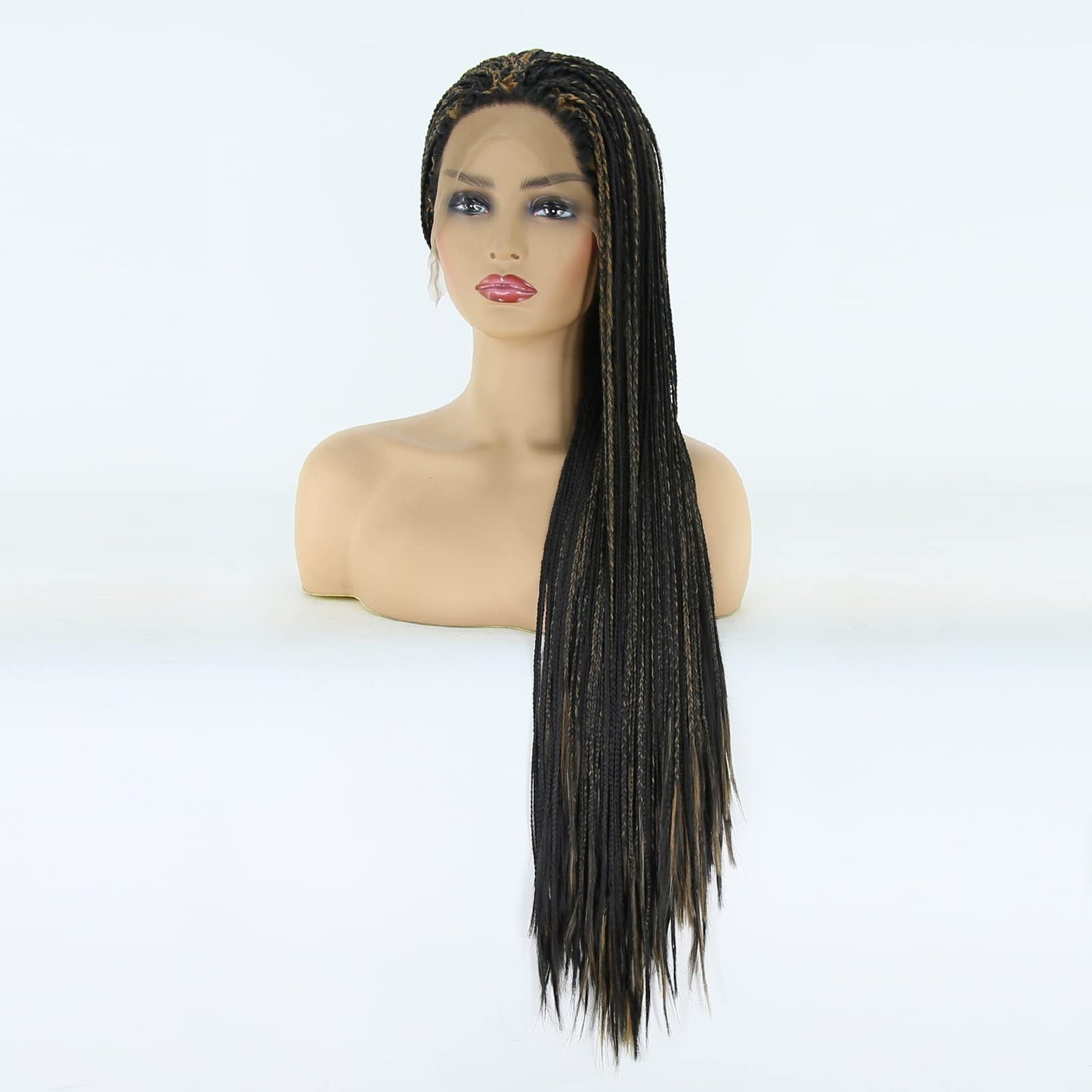 BTWTRY Orange Highlight Yellow Box Braided Wigs Synthetic Lace Front Wigs for Black Women Heat Resistant Wig Daily Use Cosplay Wigs (24inch, Orange Highlight Yellow)