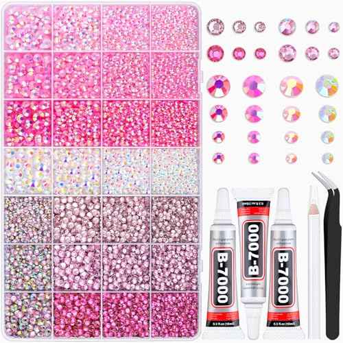 20000Pcs Pink Rhinestones for Bedazzling with 3Pcs B7000 Jewelry Glue, Resin Rhinestones for Crafting Crafts£¬Bedazzler Kit Flatback Gems for Clothing Shoes Tumblers Nail Art