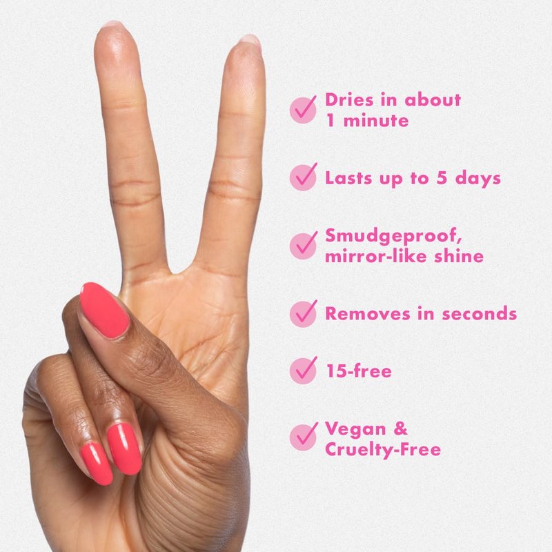 Olive & June Quick Dry Nail Polish | Spring Pastel Nails | Instant Fast-Drying Smudgeproof | 15-free Vegan Cruelty-Free | Lasts up to 5 Days | Salon-Quality Manicure Pedicure |Pomodoro Tomato Red-Pink