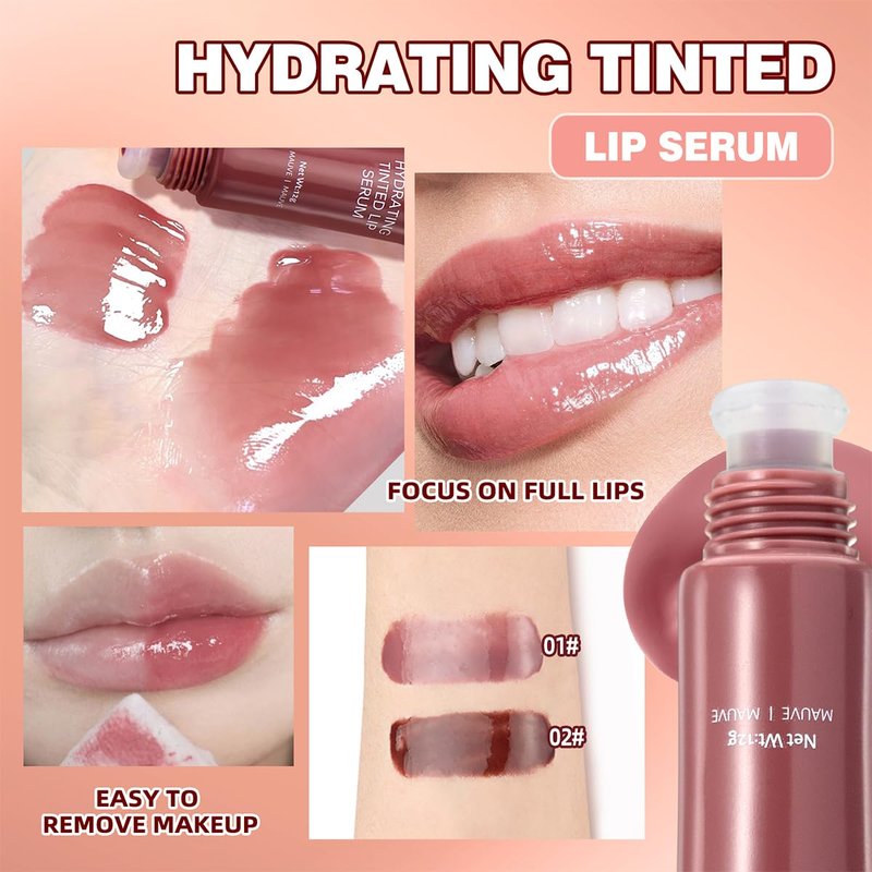 Pakivs 4 Colors Jelly Tinted Lip Serum Gloss,Hydrating Nourishing Lip Plumping,Long-Lasting Moisturizing with Polypeptide,Non-Sticky Glossy Lip Glaze Makeup