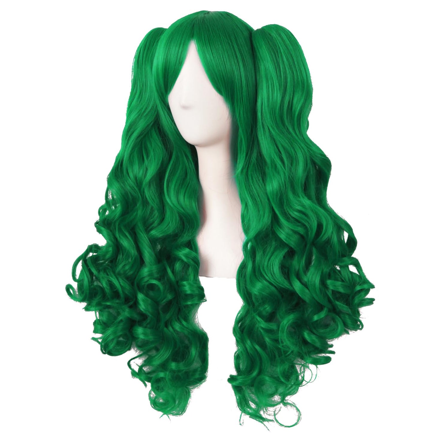 MapofBeauty 28-Inch Grass Green Lolita Curly Ponytail Cosplay Wig - Clip-On Style