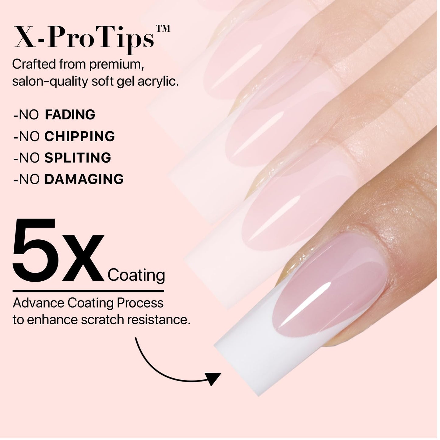 SXC Cosmetics French Tip Press On Nails – Pink Series, Medium Square Fake Nails X-Pro Tips Starter Kit | 150PCS, 15 Sizes, 5 Styles