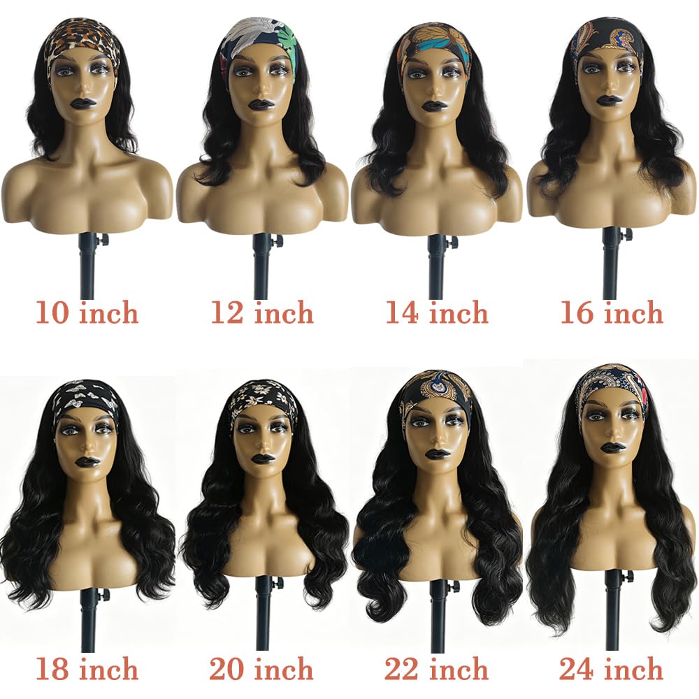 Hailriss Headband Wig Human Hair Body Wave Headband Wigs for Black Women Human Hair Wear and Go Glueless Wigs Brazilian Body Wave Short Bob Wig 16 inch