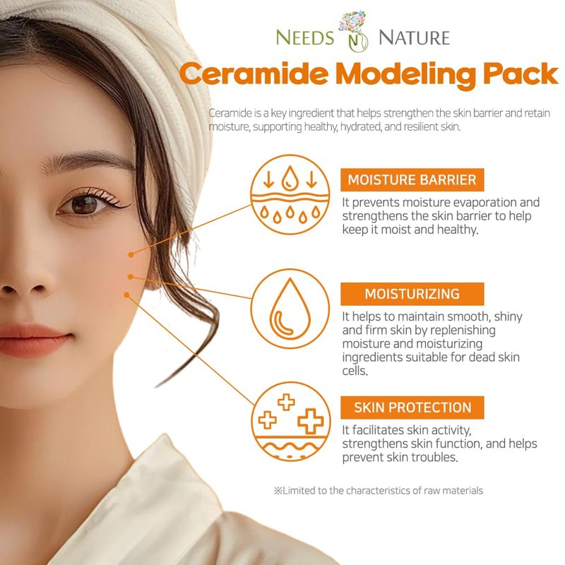 Modeling Mask with Ceramide for Face – NEEDS NATURE | Moisturizing & Barrier Repair Peel-Off Rubber Mask | Korean Skincare | Home Spa Treatment | 400g Powder Pack with Mixing Tools