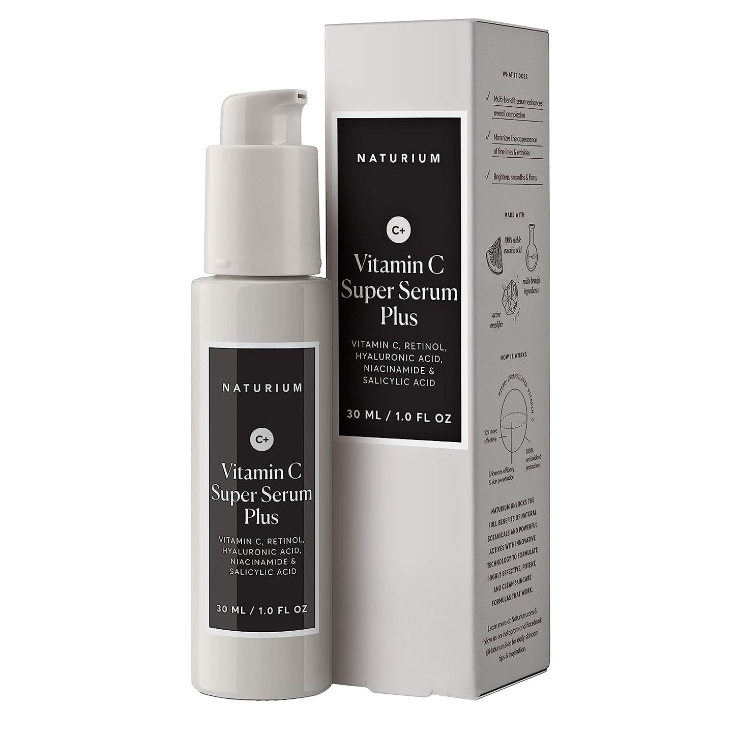 Naturium Vitamin C Super Serum Plus, Smoothing & Brightening Face Care, plus Retinol, Hyaluronic Acid, Niacinamide & Salicylic Acid
