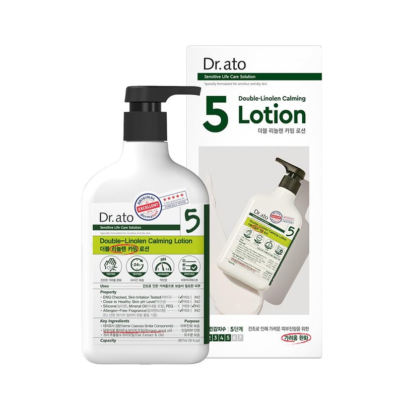 Dr.ato Skin Calming Lotion - Soothing Gamma-Linolenic Acid for Dry, Itchy Skin | Vegan Korean Skincare (10.4 Fl Oz)