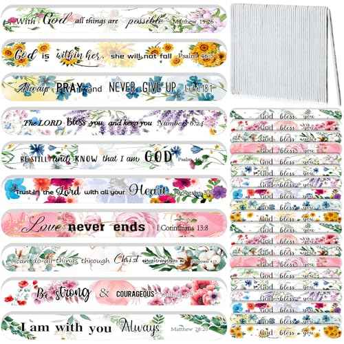 50 Pack Christian Gifts for Women Bulk Church Bible Verse Nail Files Floral Scripture Emery Boards Christian Religious Gift Nail Files for Employee Appreciation Teacher Staff Coworkers Women