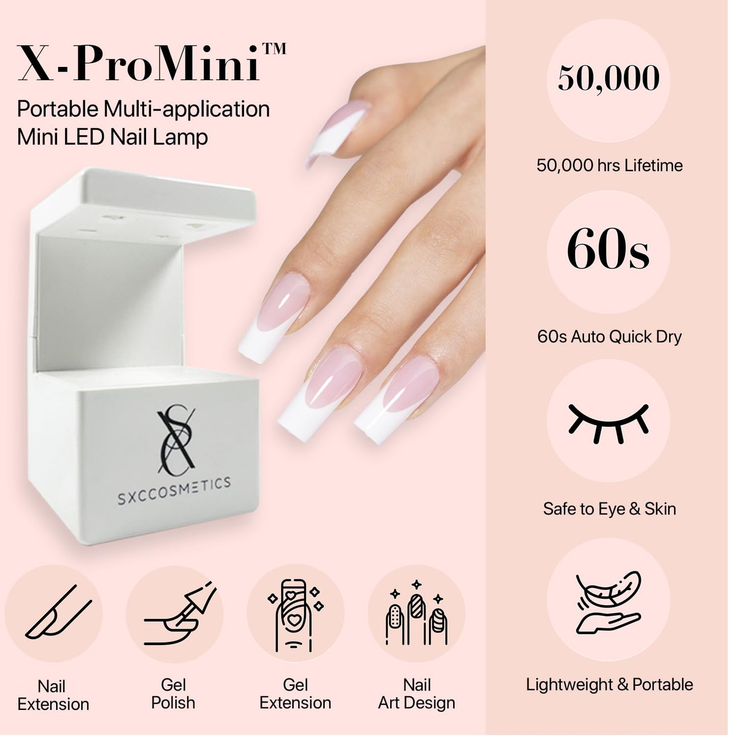 SXC Cosmetics French Tip Press On Nails – Pink Series, Medium Square Fake Nails X-Pro Tips Starter Kit | 150PCS, 15 Sizes, 5 Styles