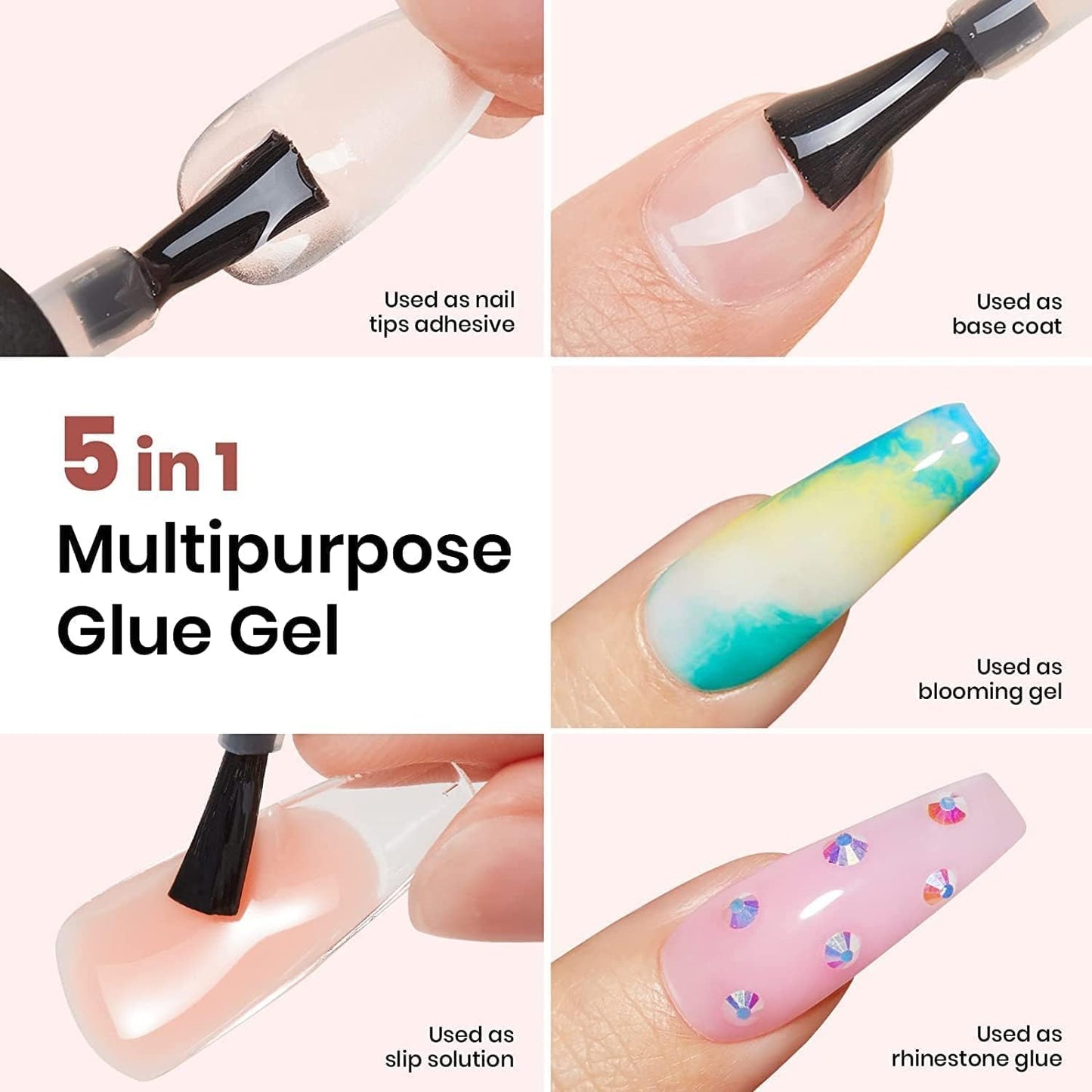 Beetles Top Coat Base Gel & Nail Glue Set-3Pcs No Wipe Top Coat,with Beetles French Tip Press On Nails - 150 Pcs Pink Short Square French Gel Nail,