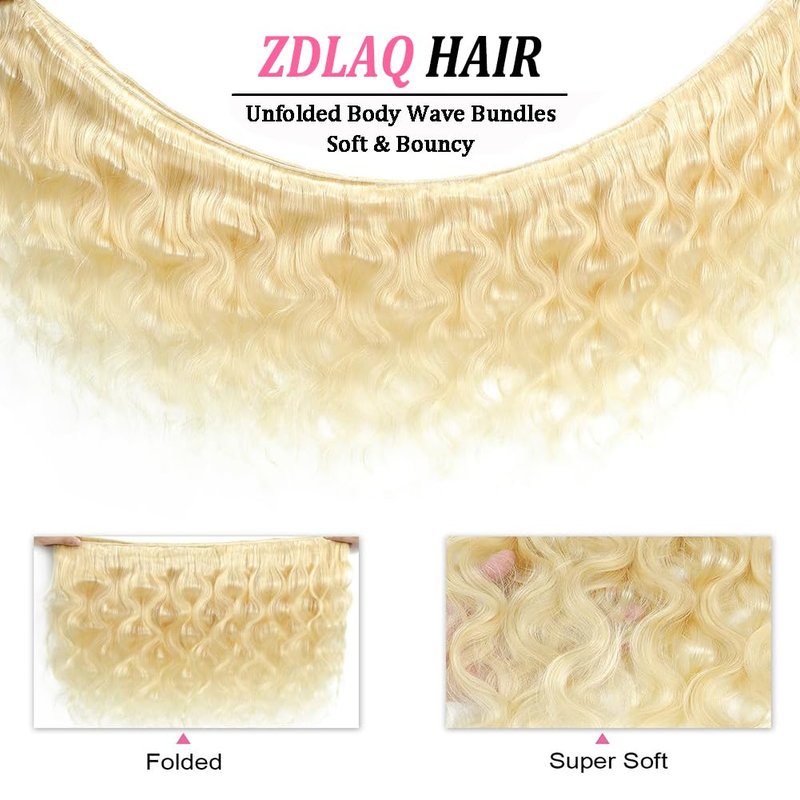 613 Bundles Blonde Bundles Human Hair 16 Inch 613 Body Wave bundles 100% Unprocessed 12A Grade Brazilian Virgin Hair Bundles 1 Bundle Human Hair 613 Blonde Bundle Hair Extensions for Women
