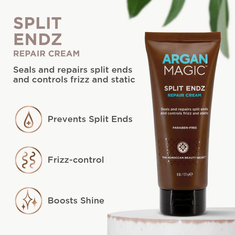 Argan Magic Split Endz Cream - Instantly Binds Frayed and Separated Ends While Preventing Future Breakage | Controls Frizz | Paraben Free, (6 oz)