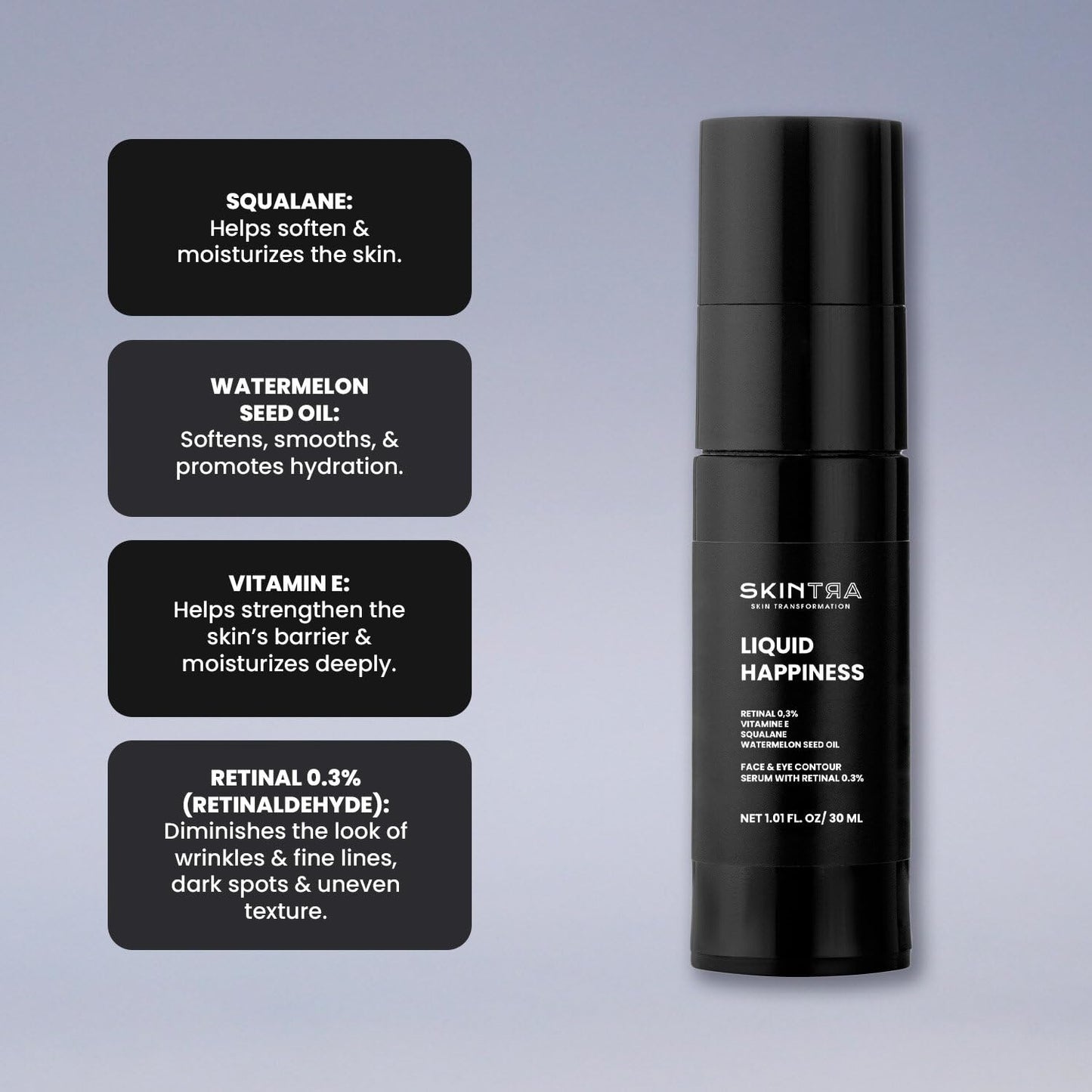 Liquid Happiness Retinaldehyde Serum for Face & Eyes - Anti-Aging Formula with Fast-Absorbing Squalane | 30 ml