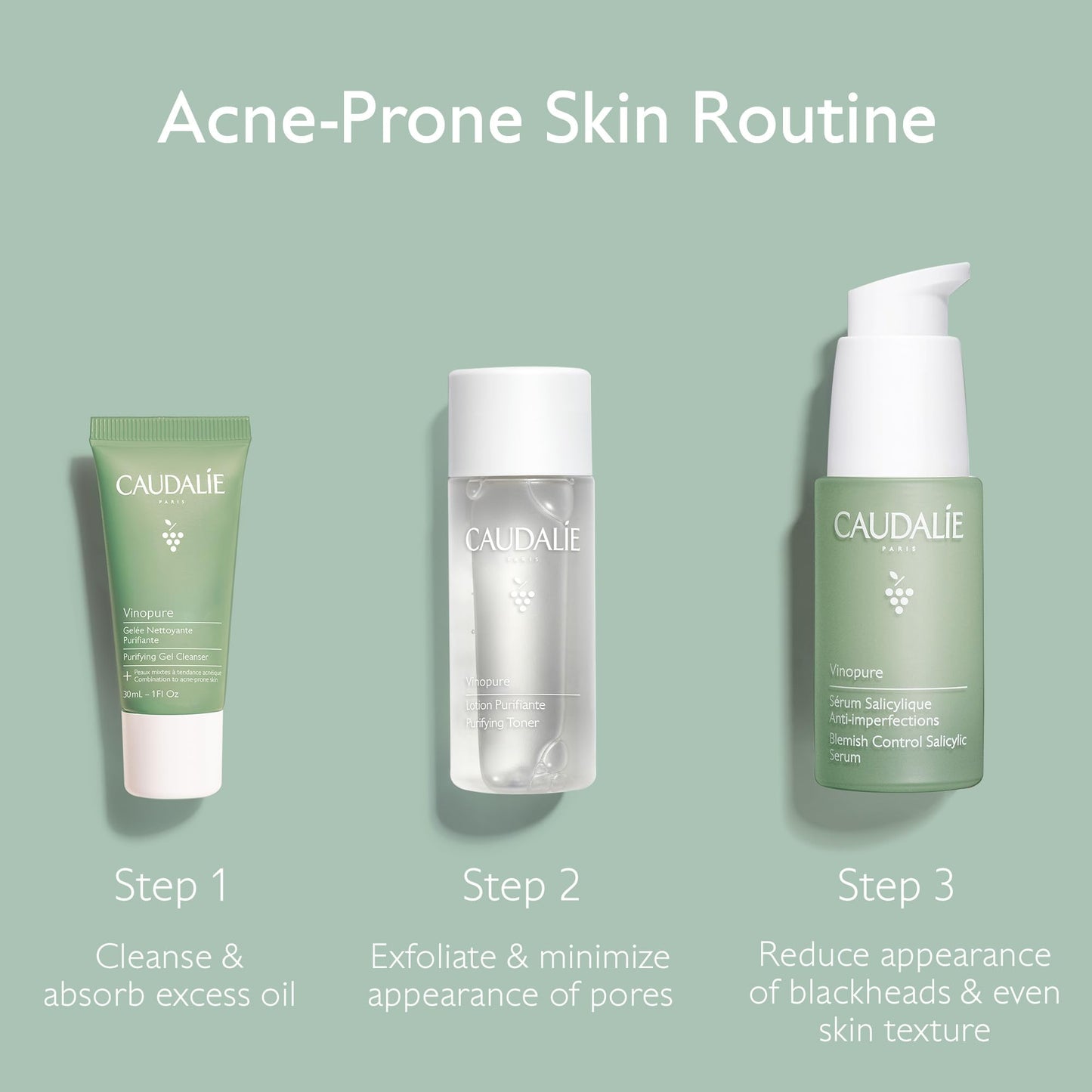 Caudalie Vinopure Acne-Prone Essentials Skin Care Set with Full-Size Vinopure Serum + 2 Free Travel-Size Products ($66 Value)