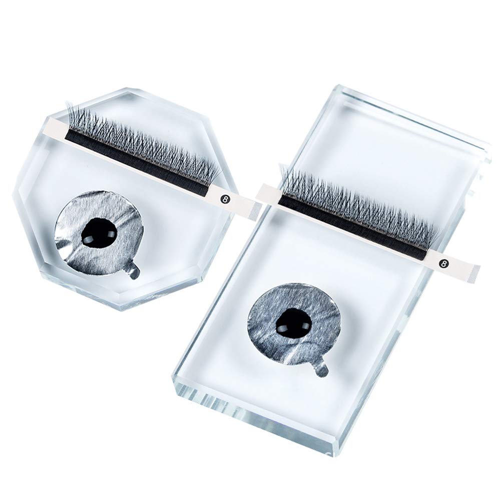 2Pcs Professional Eyelash Extension Adhesive Glue Pallet Crystal Glass Eye Lash Base Pad Tray Stand Holder for Fake Eyelashes Extension Makeup Cosmetic Nail Palette Tool, Octagon and Rectangle