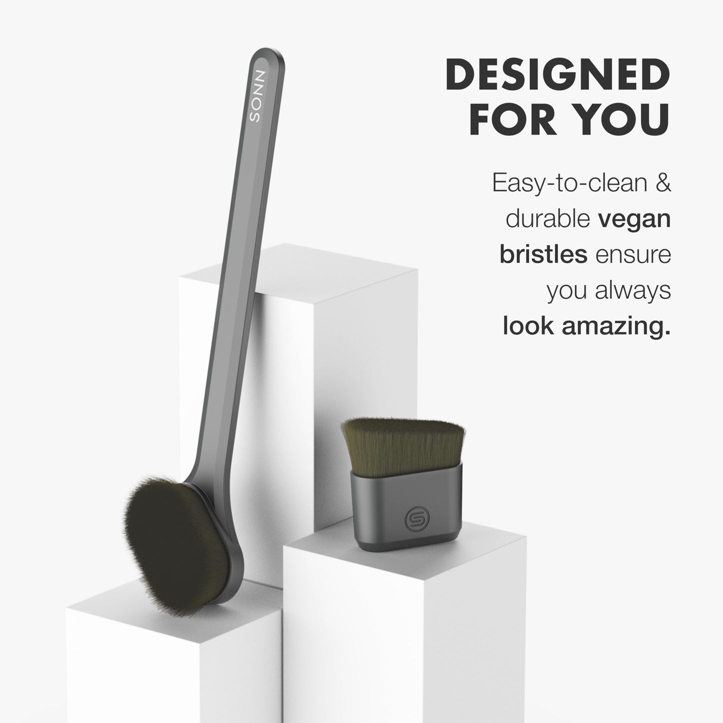 SONN Self Tanner Brushes - Body and Face Kabuki Brush Applicator for Fake Tan, Lotion, Makeup, and Sunscreen, Back Brush Applicator for Sunless Tanner and cream