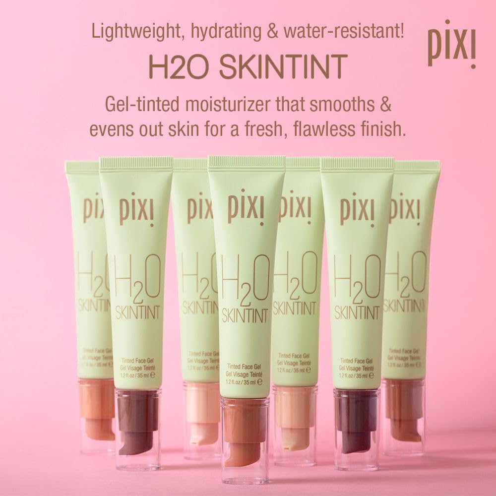 Pixi H2O SkinTint | Tinted Face Gel Moisturizer | Lightweight Hydrating Coverage with Hyaluronic Acid | Evens Skin Tone & Reduces Redness | Oil-Free Dewy Finish | Honey | 1.2 fl oz