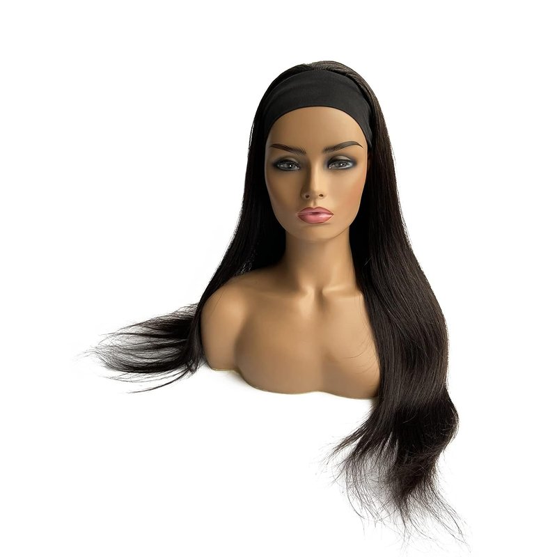 Ubetta Nature Black Headband Wig - Glueless Straight Brazilian Virgin Hair, 150% Density, 18 Inch