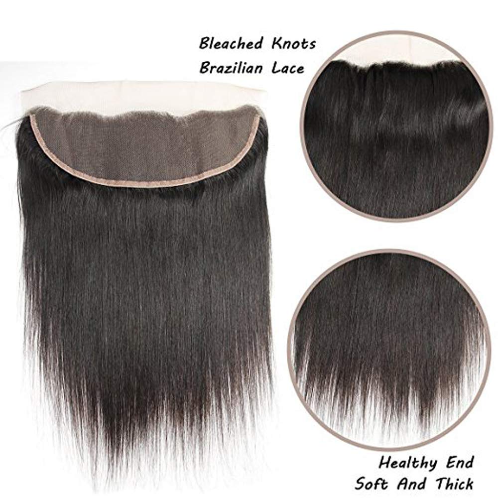13x4 Lace Frontal Closure Human Hair 16 Inch 100% Virgin Brazilian Straight Human Hair HD Lace Closure Hair Ear to Ear Lace Frontal Pre Plucked Natural Black Color