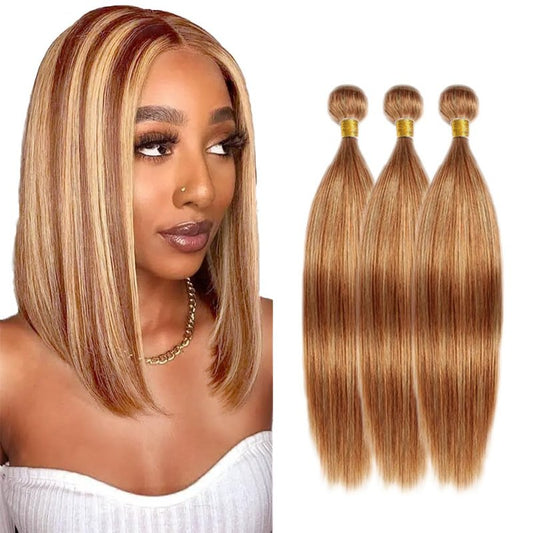 Color 27 Human Hair Bundles 27/30 Straight Bundle Highlight Bundle Human Hair Unprocessed Virgin Hair 3 Bundles 12 14 16 Inch