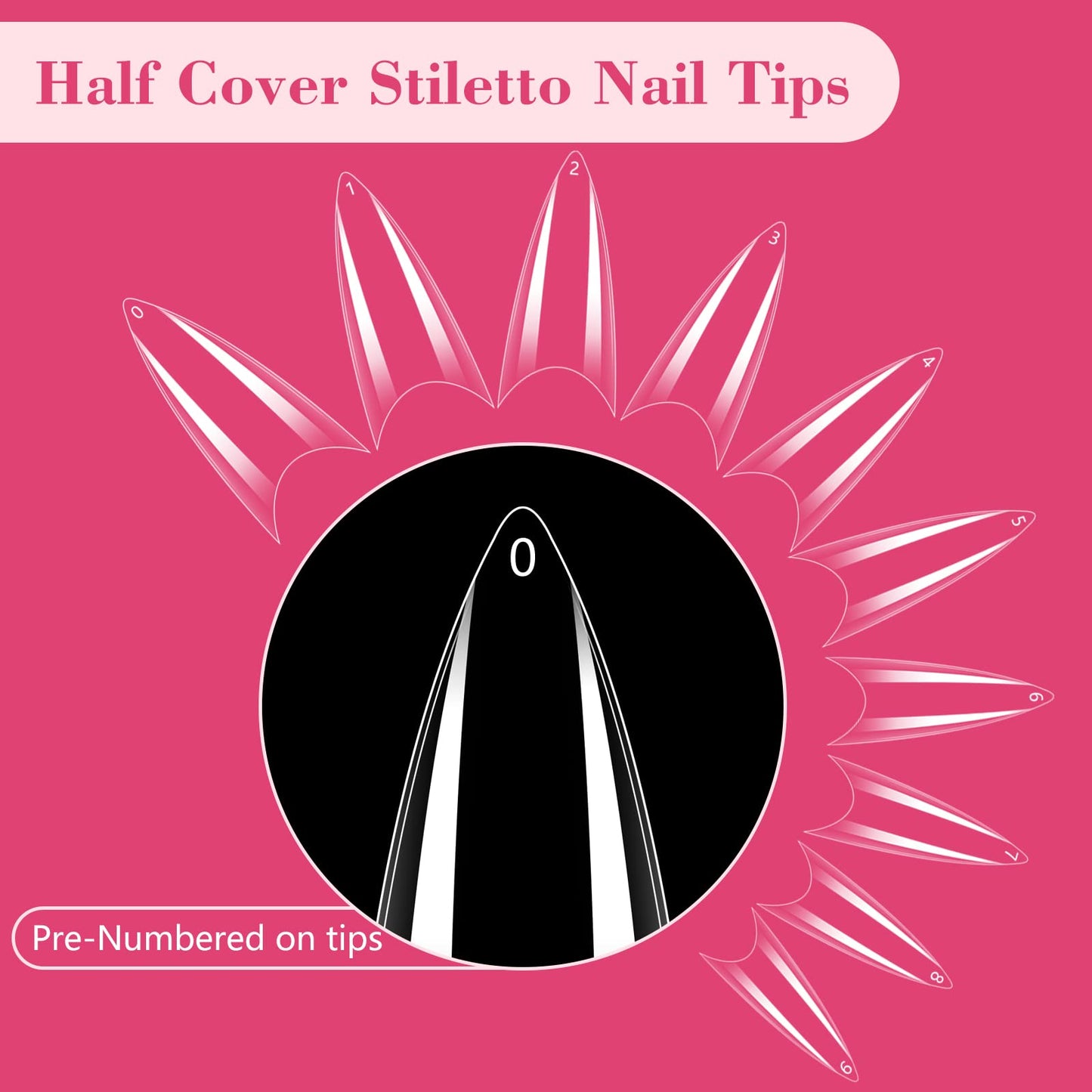 Quaferen Clear Stiletto Nail Tips, 500PCS Half Cover Soft Gel Nail Tips Medium Stiletto False Nails Almond Shape Curved Tips for Acrylic Nails Salon Home DIY with Box 10Sizes