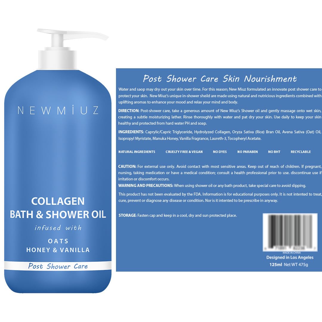 New Miuz Collagen InShower Body Conditioner Natural Post Shower Care Moisturizer for Body Legs Nourishing Bath Oil Oatmeal Honey Vanilla Self care Spa Gift