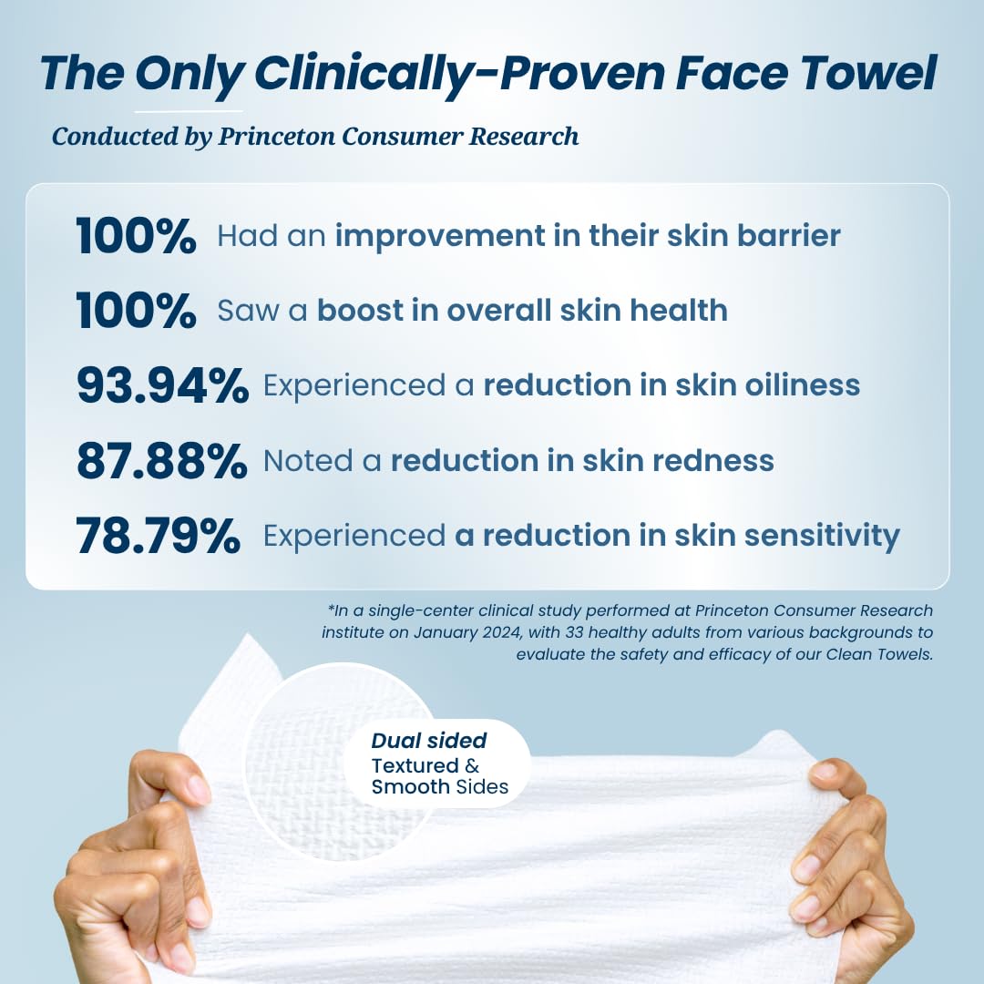 Clean Skin Club Clean Towels®, 100% USDA Biobased Face Towel, Disposable Face Towelette, Eczema Association Accepted, Makeup Remover Dry Wipes, Ultra Soft, 25 ct per pack, 4 Packs, 100 Ct Total