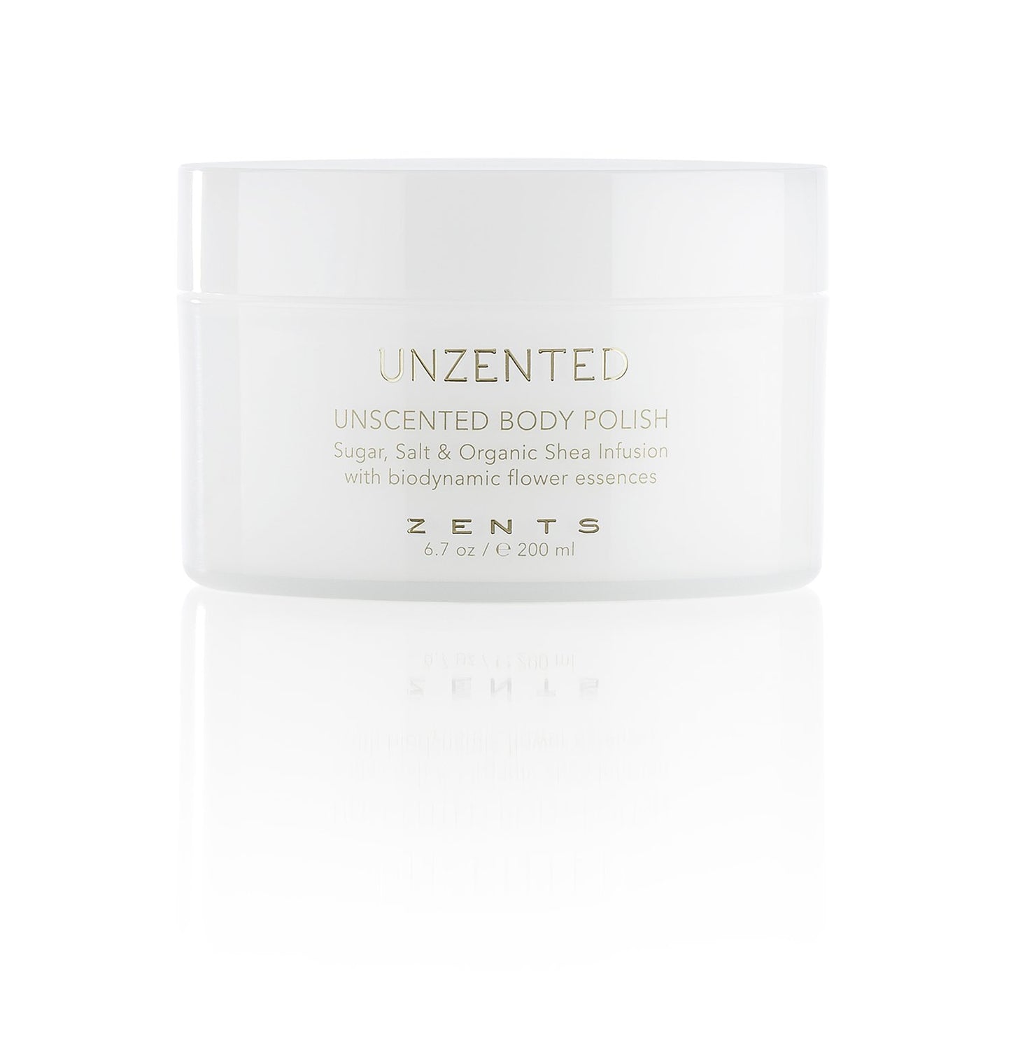 ZENTS Body Polish, Exfoliating Salt & Sugar Body Scrub with Organic Shea Butter, Unzented Fragrance Free for Sensitive Skin, 6.7 oz