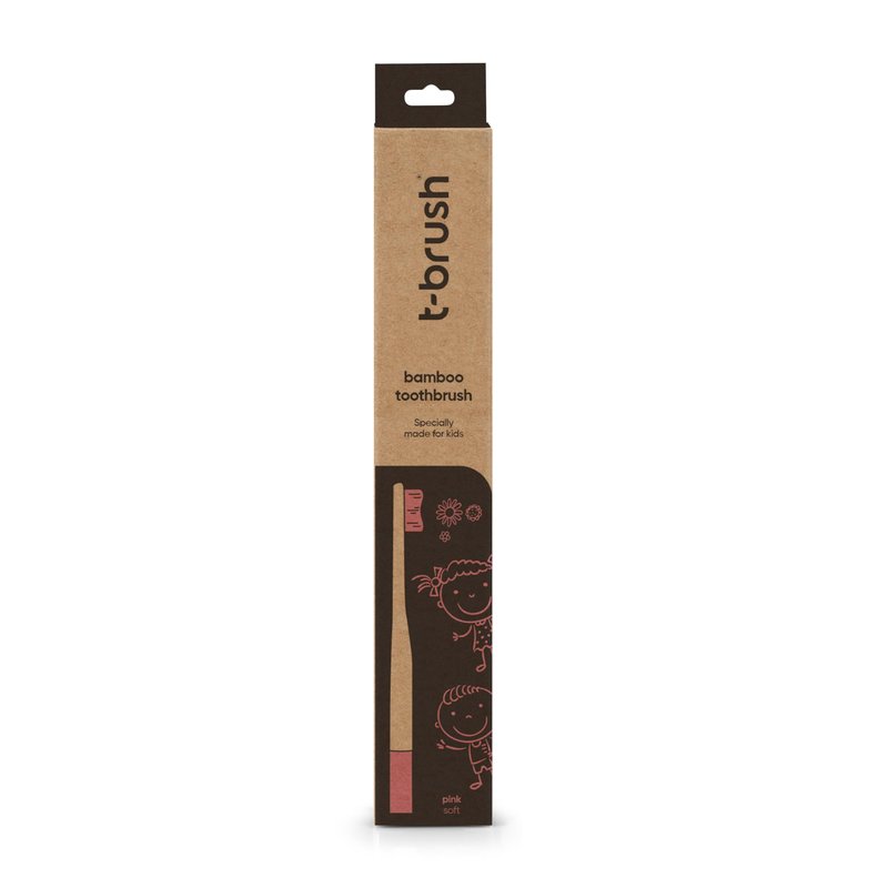 t-brush Kids Bamboo Toothbrush - Pink Colour - Cute Fun Toothbrush