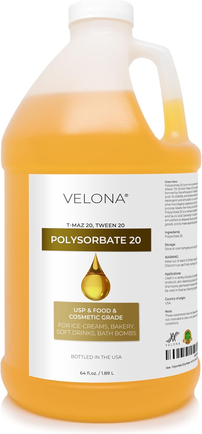 Polysorbate 20 - All-Natural Solubilizer for Food & Cosmetics | 64 Fl Oz | Ideal for Cooking, Skin Care & Bath Bombs
