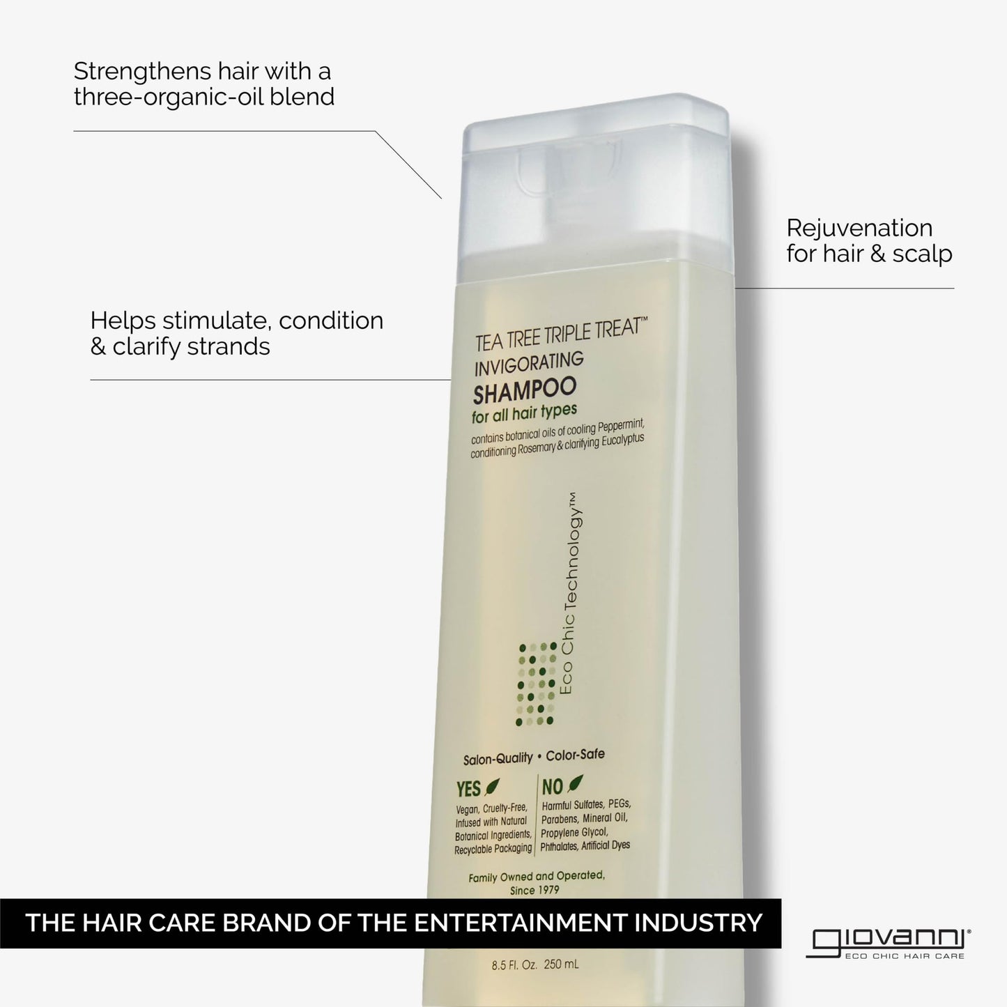 GIOVANNI Tea Tree Triple Treat Invigorating Shampoo - Cooling Peppermint, Eucalyptus & Rosemary, Strengthen & Rejuvenate Hair & Scalp, Salon Quality, Paraben Free, Tea Tree Shampoo - 24 oz (Pack of 2)