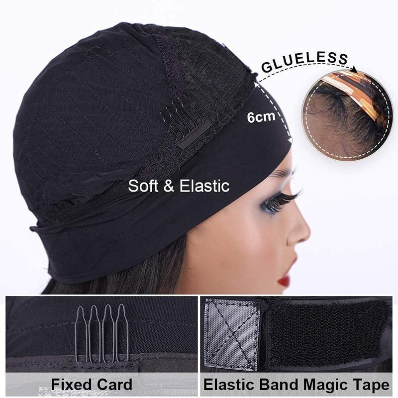 Deep Wave Headband Wig Human Hair 14 Inch Curly Headband Wigs for Black Women Human Hair Glueless None Lace Front Wig Brazilian Virgin Hair Wear and Go Wigs 150% Density Natural Black Color