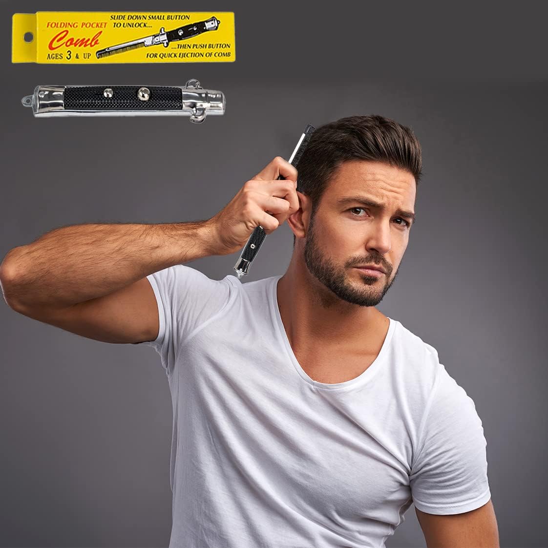 8-Count Folding Pocket Comb, Stainless Steel Beard Comb for Men, Switchblade Fine Tooth Mustache Combs Designed for Hair Salon Beauty Tool