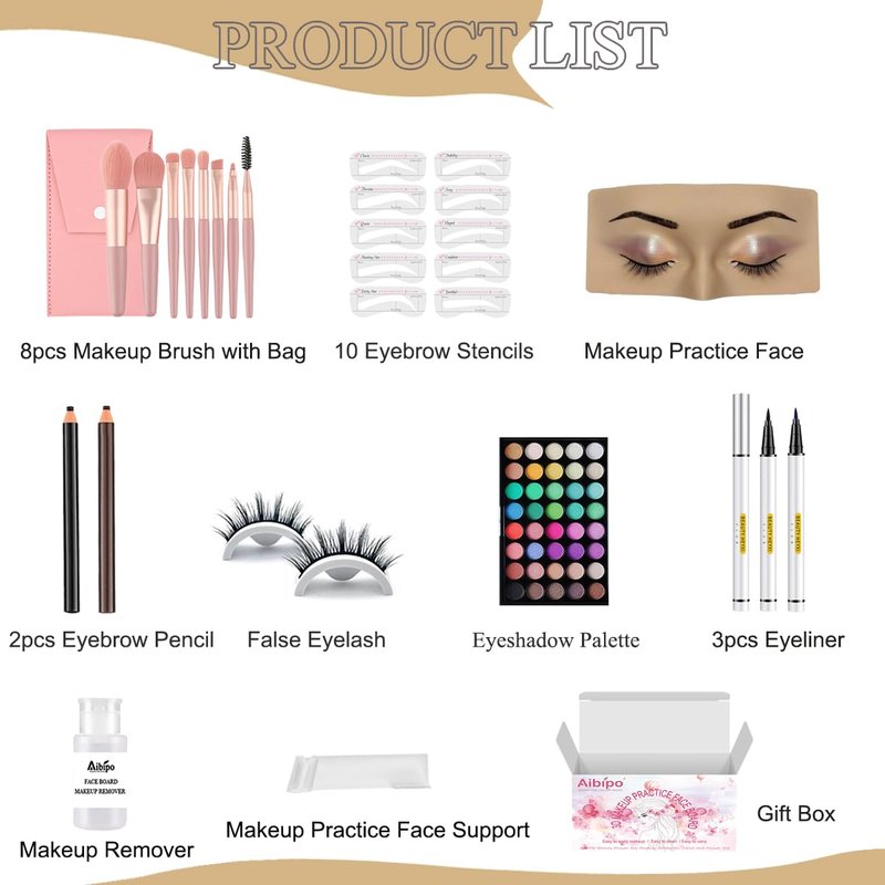 Makeup Mannequin Face Board With Kit - 3D Silicone Half Face for Eyelash and Eye Shadow Practice - For Students and Beginners (White)