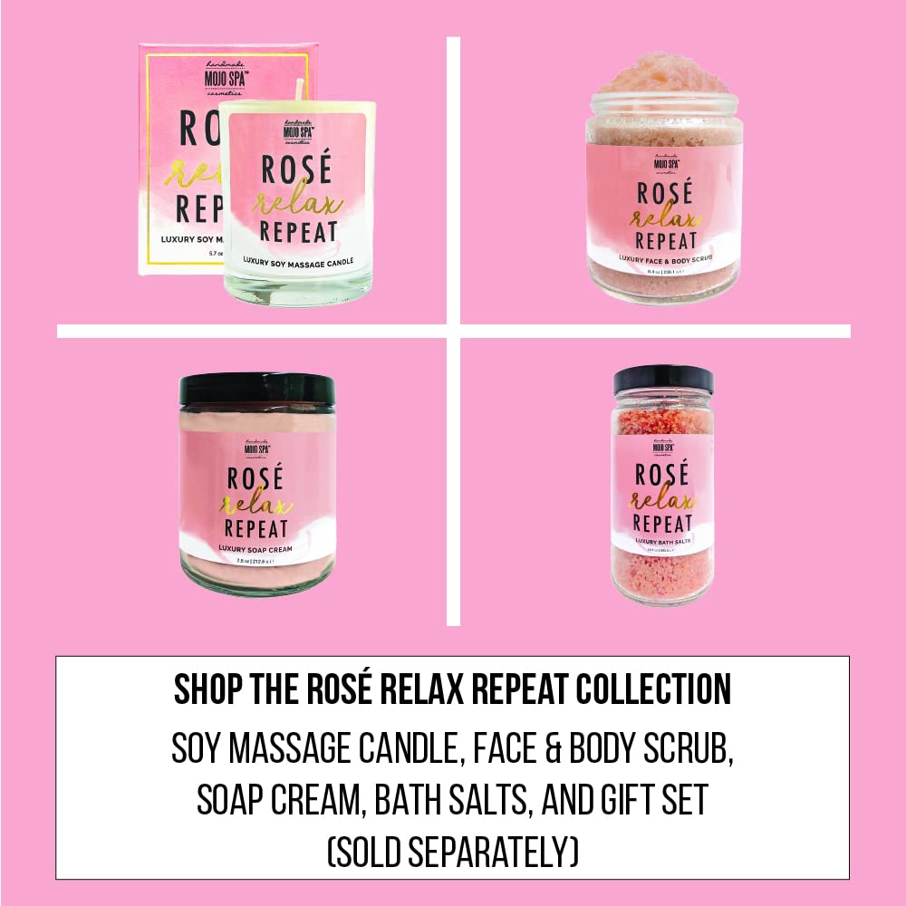 Mojo Spa Rosé Relax Repeat Luxury Face & Body Scrub | Floral, Citrus Scent | Moisturizing Himalayan Pink Sea Salt Exfoliator | 8.4 oz