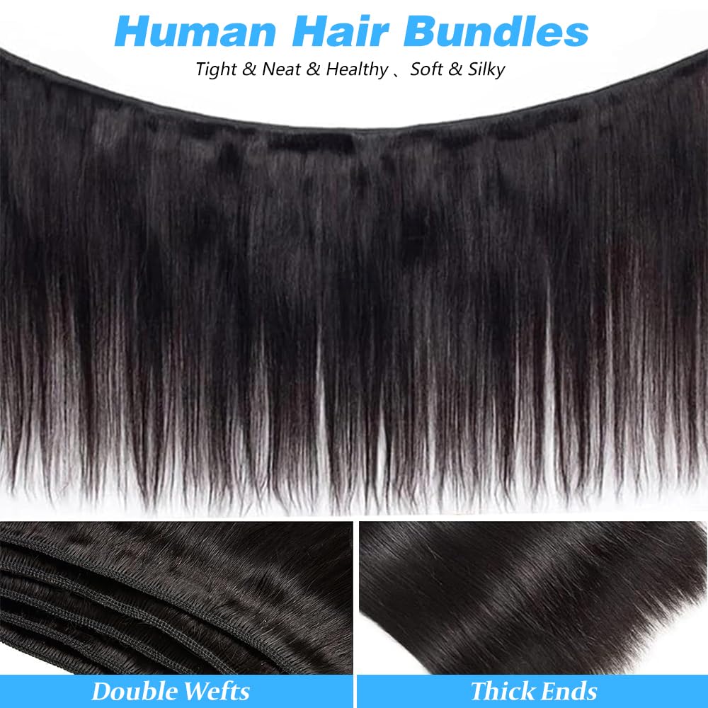 Straight Bundles Human Hair Brazilian Virgin Human Hair Bundles 12 12 12 Inch 100% Unprocessed Straight Hair Double Weft Deals Human Hair Extensions Natural Black