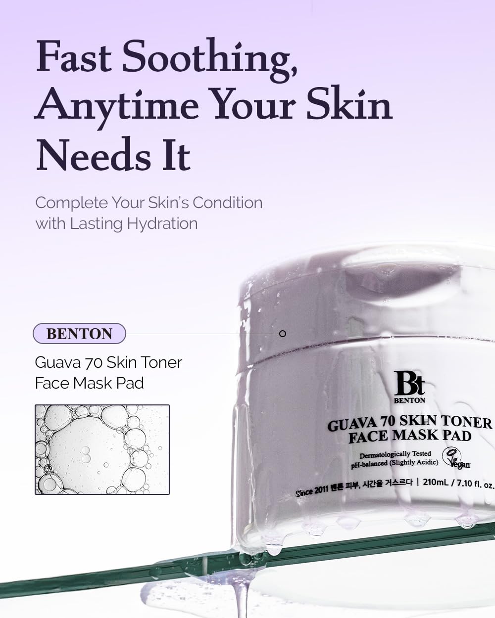 Benton Guava 70 Toner Pads - Hydrating Hyaluronic Acid Face Mask for All Skin Types | Soothing & Calming Relief