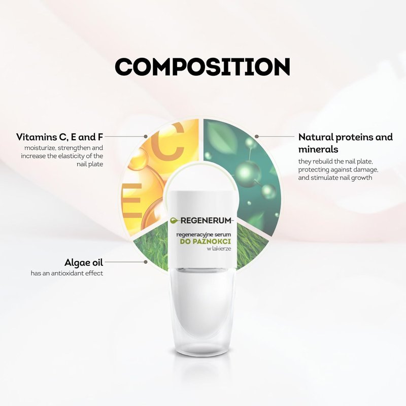 Regenerum Nail Polish Serum - Strengthens & Protects Nails | Vitamin Complex & Algae Oil - 8ml