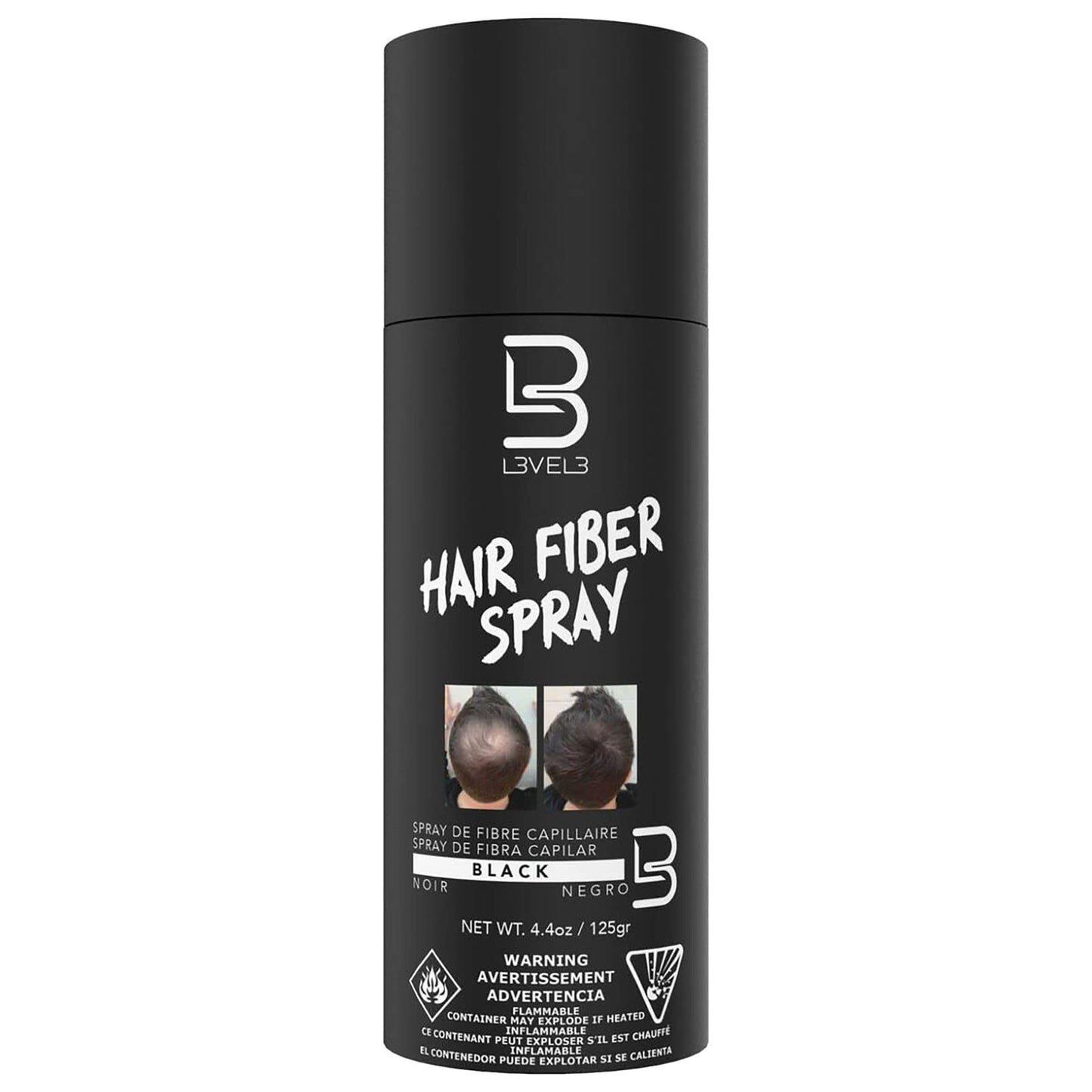 Level 3 Black Hair Fiber Spray - Covers Bald Spots & Thinning Hair - Instant Gray Coverage & Thicker Hair Appearance - Hair Enhancement Spray - 4.4 oz