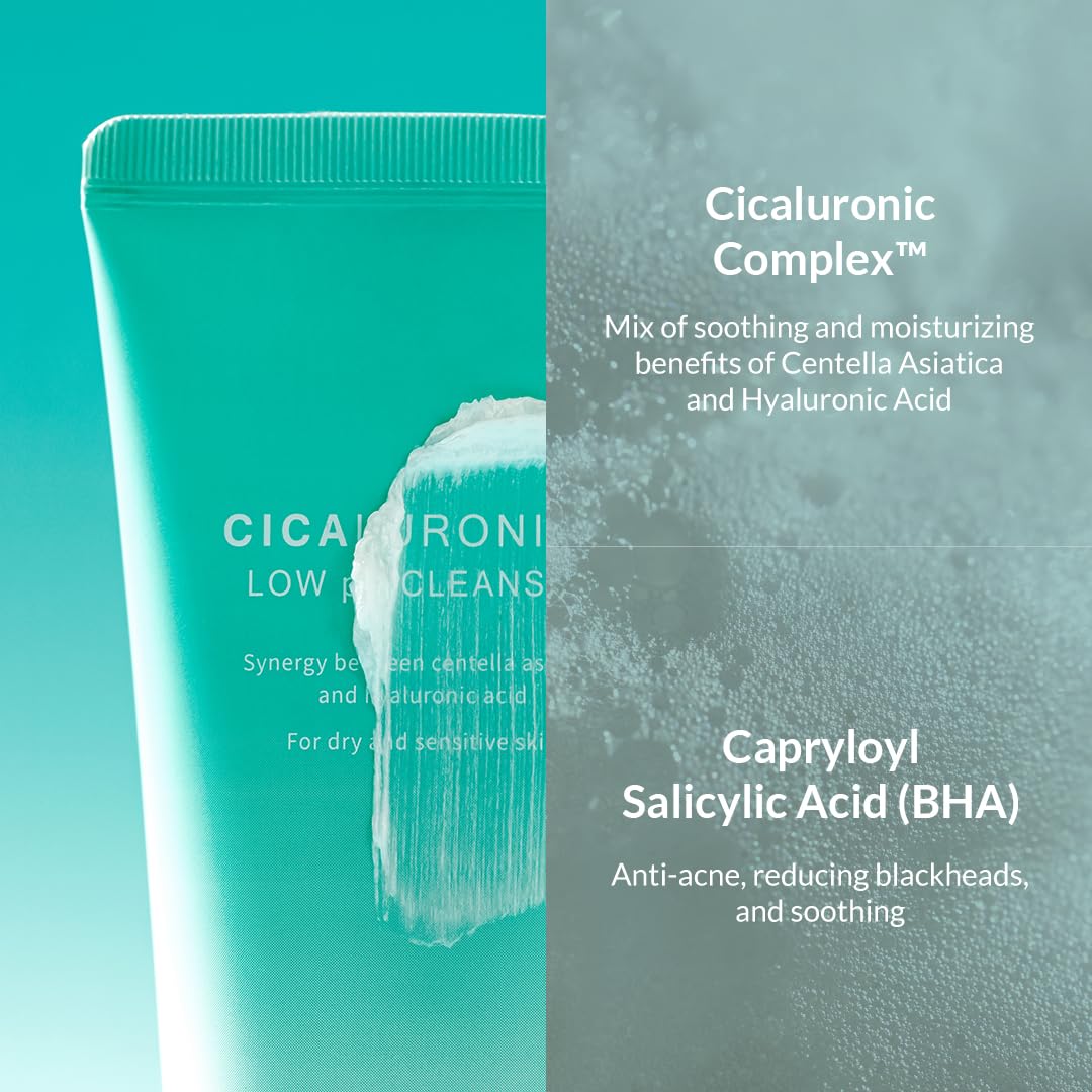 MIZON Cicaluronic Low pH Cleanser with Centella Asiatica Hyaluronic Acid BHA Sebum Care Blemish Care Dead Skin Cell Removal Korean Skincare (120ml/4.05fl oz) (Pack of 2)