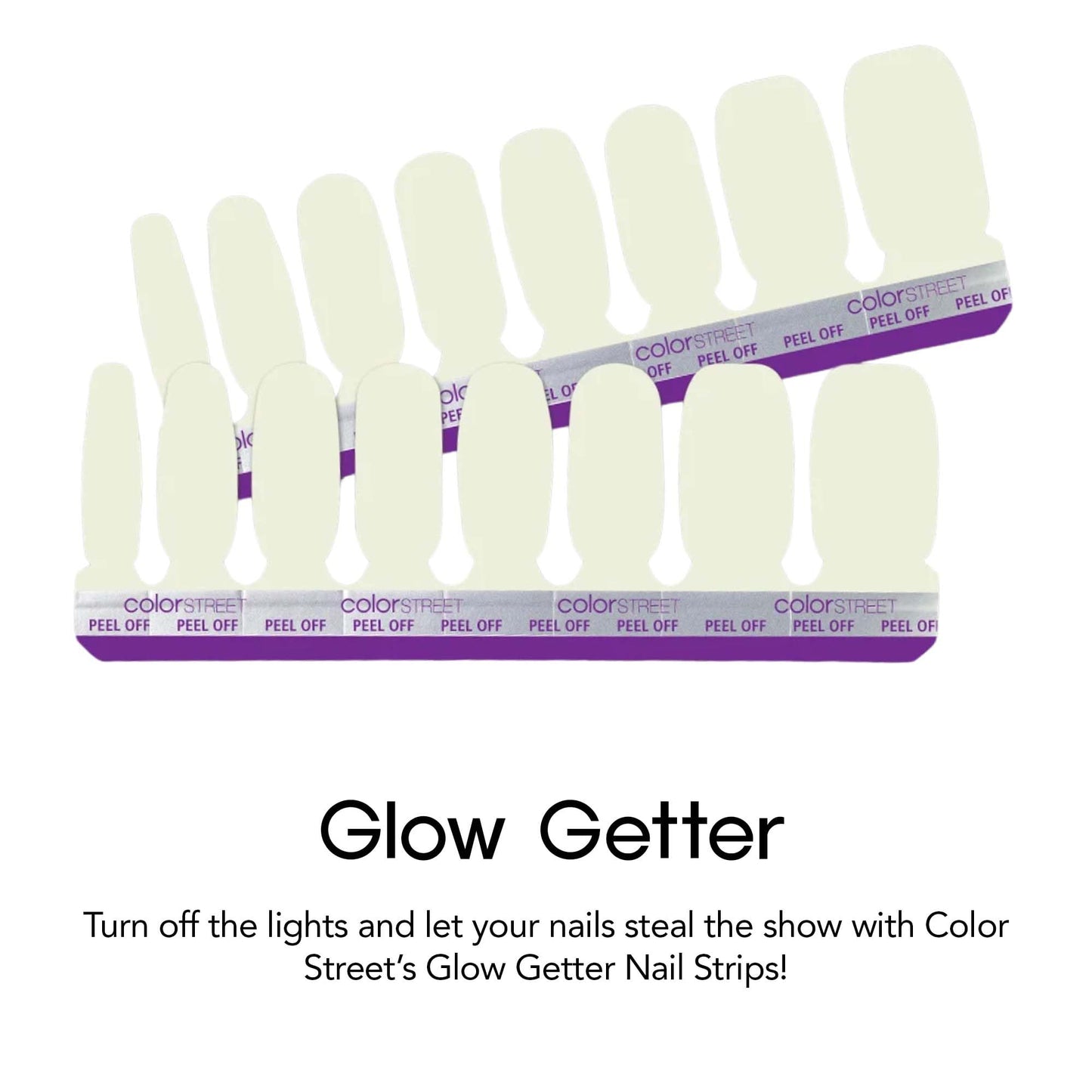Color Street Glow Getter Nail Strips - Glow-in-the-Dark Nail Polish with Crème Finish, Fun Nighttime Manicure, 16 Double-Ended Real Nail Polish Strips