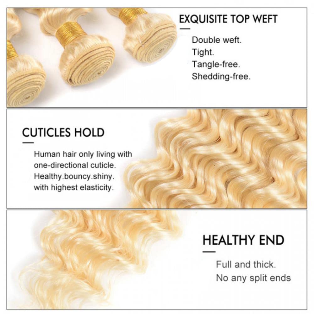 Blonde Bundles Human Hair 613 Deep Wave 3 Bundles 20 20 20 inch Double Weft 8A Grade 613 Blonde Deep Wave Bundle Human Hair Extensions