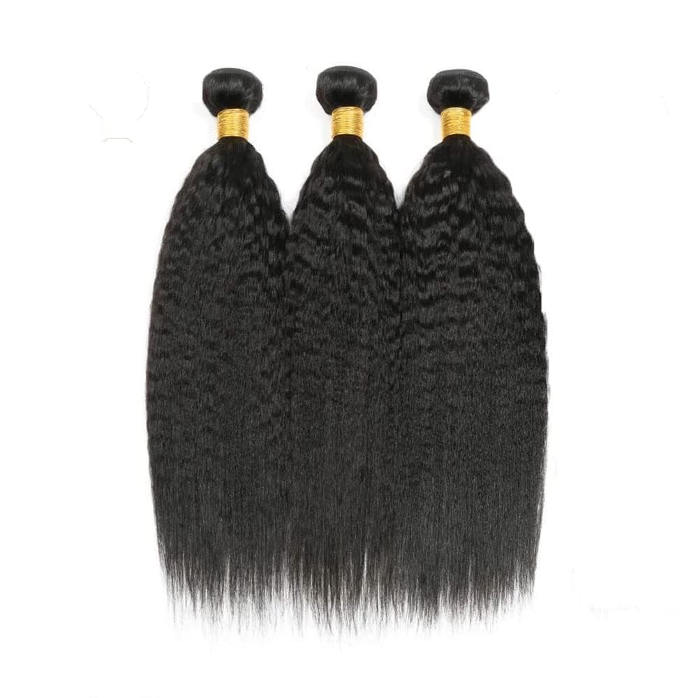 Luxvogue Bundles Human Hair 18 20 22 Inch Yaki Wave Natural Human Hair Bundles Natural Black Unprocessed Raw Brazilian Virgin Remy Quick Weave for Black Women
