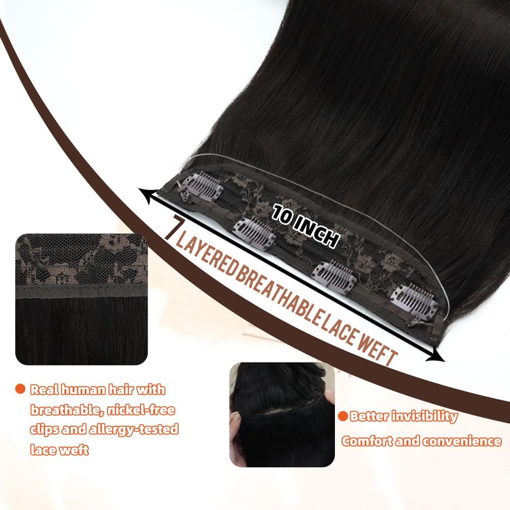 Invisible Wire Hair Extensions - 12 Inch 70G Real Human Hair | Light Blonde Highlighted Clip-Ins, 100% Remy Quality