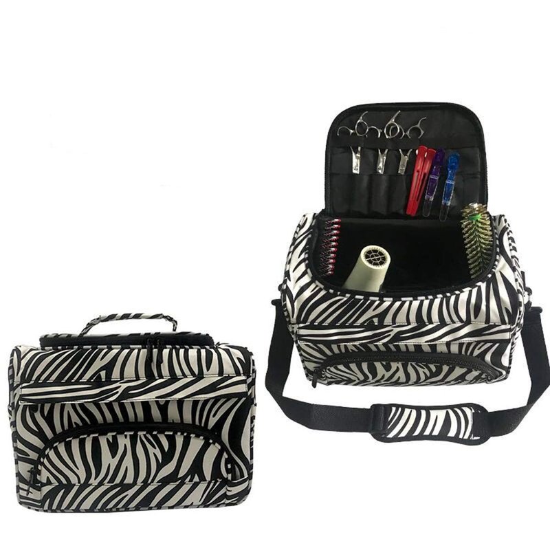 Professional Hairdressing Styling Bag - Multi-Functional Makeup Organizer for Salon | Zebra Print, Shoulder Strap
