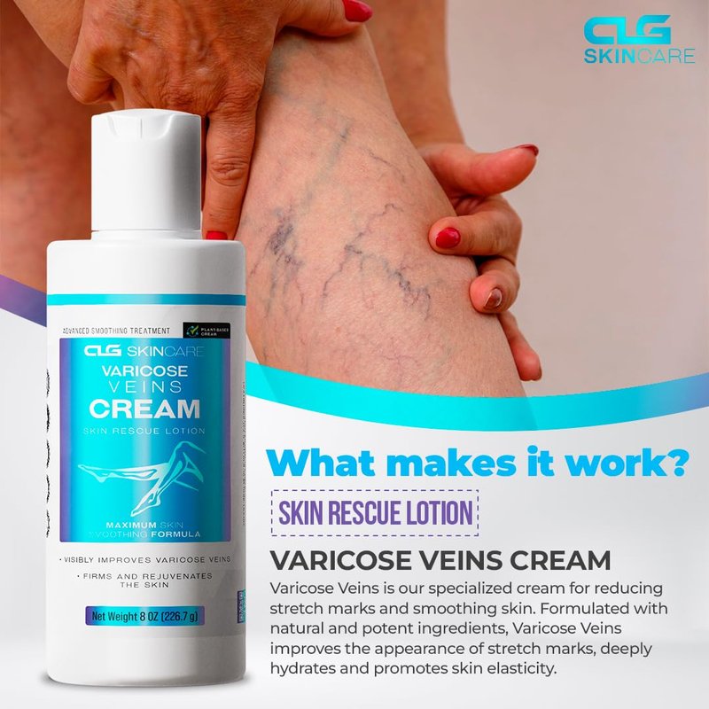 CLG Skincare Varicose Veins Cream - Advanced Plant-Based Lotion for Improved Circulation & Skin Firming | 8 oz