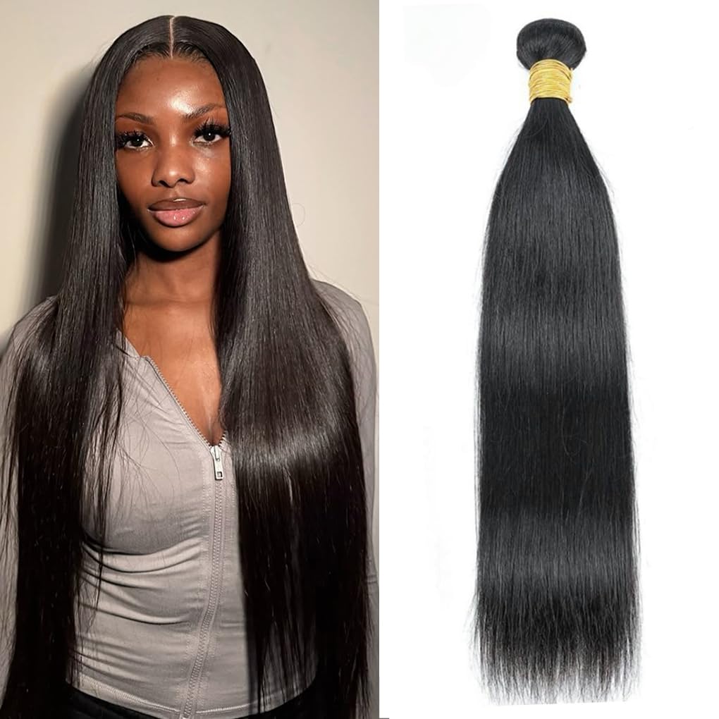 12A Straight Human Hair Bundles - 20 Inch Brazilian Virgin Hair Extensions for Black Women | Natural Black Color
