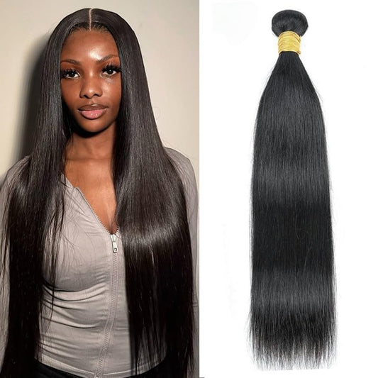 12A Straight Human Hair Bundles - 20 Inch Brazilian Virgin Hair Extensions for Black Women | Natural Black Color