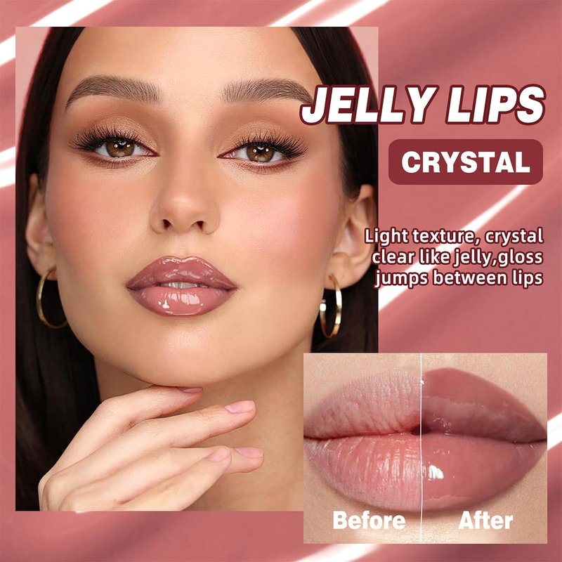 Pakivs 4 Colors Jelly Tinted Lip Serum Gloss,Hydrating Nourishing Lip Plumping,Long-Lasting Moisturizing with Polypeptide,Non-Sticky Glossy Lip Glaze Makeup