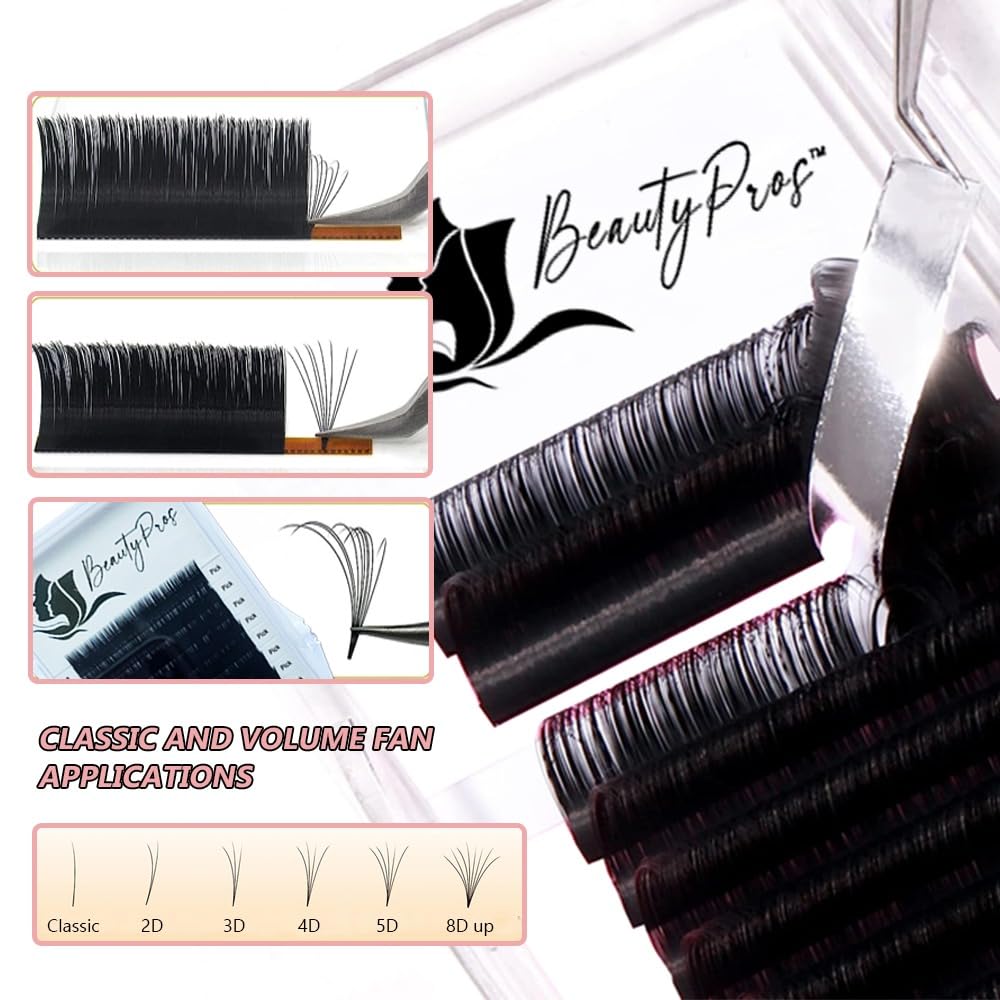 BeautyPros Professional Eyelash Extension Kit – Curl B,C,D,J & M - Volume Eyelash Extensions Supplies Mix Tray (8-16mm) - 0.03,0.05,0.07,0.015, 0.20mm Thickness (C-Curl - 0.07mm - Red)