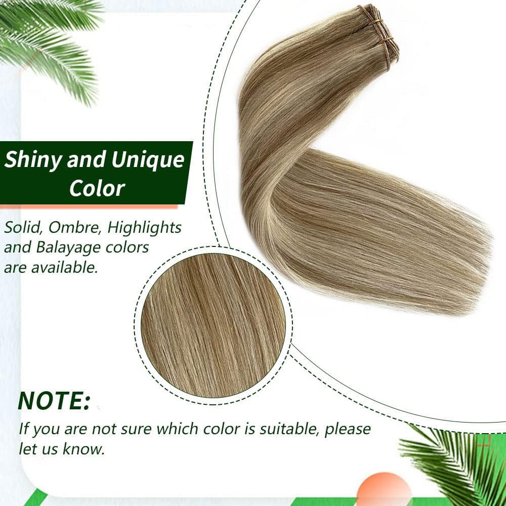 Beige Blonde Hair Weft Sew-In Extensions | 22-Inch Real Human Hair with Platinum Highlights - 120g